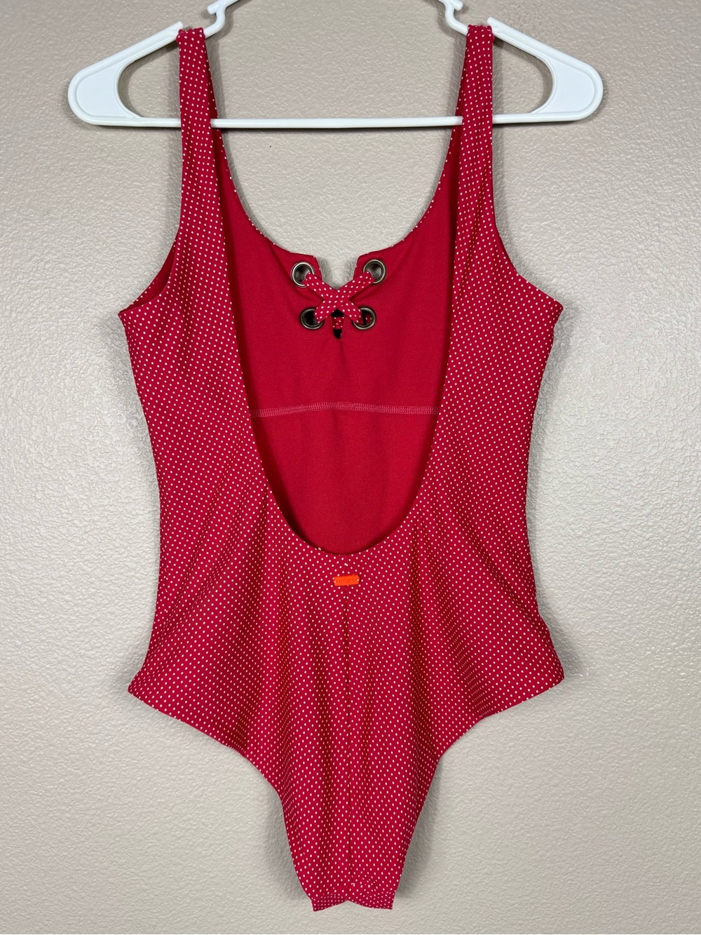 Roxy American Beauty Red Polka Dot One Piece Swimsuit full coverage Medium J - Picture 3 of 9